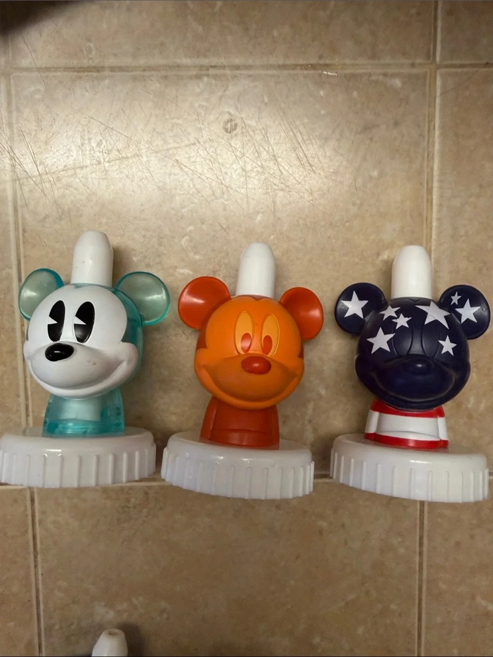 Mickey and Minnie Mouse character drink bottle toppers by good2grow Set of 5